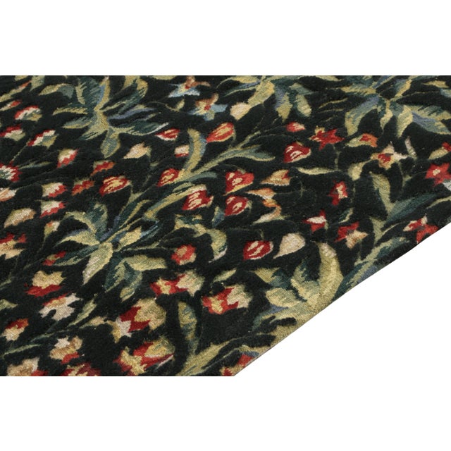 Rug & Kilim Rug & Kilim’s Tudor Style Pictorial Rug, Green and Blue Floral Pattern For Sale - Image 4 of 6