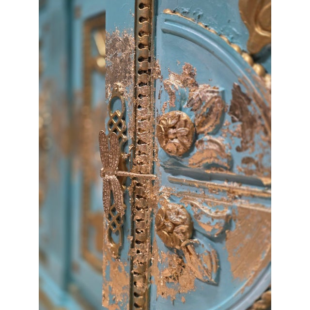 "The Blue Duchess" Hand Painted Neoclassical Display Armoire, China Hutch For Sale - Image 14 of 16