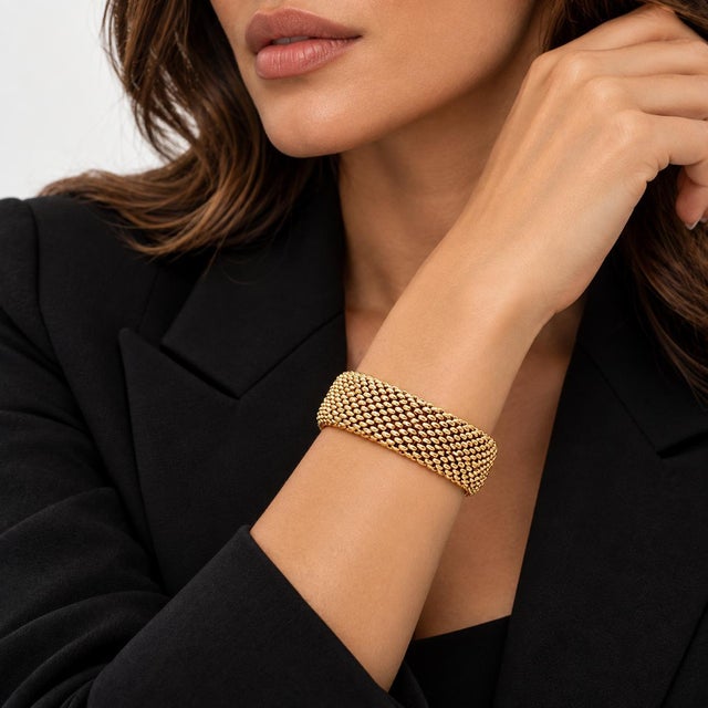 Metal Vintage Solid 14k Yellow Gold Woven Wide Secret Watch Bracelet For Sale - Image 7 of 7
