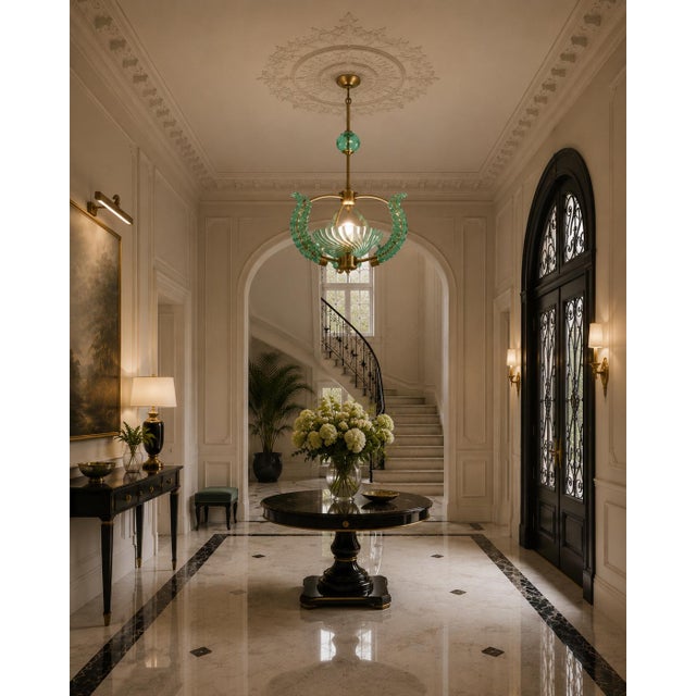 1950s Extra Rare Green Acquamarine Art Deco Barovier E Toso Chandelier For Sale - Image 4 of 16