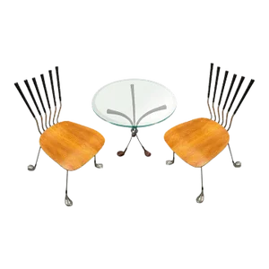Mid Century Modernist Golfclub Side Table W/ Matching Chairs - Set of 3
