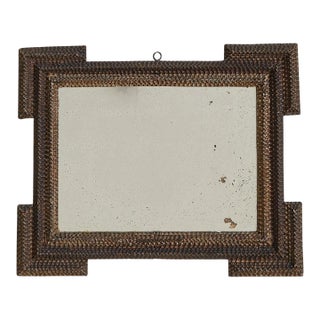 French Tramp Art Wall Mirror with Zigzag Frame, Late 19th-Century - For Sale