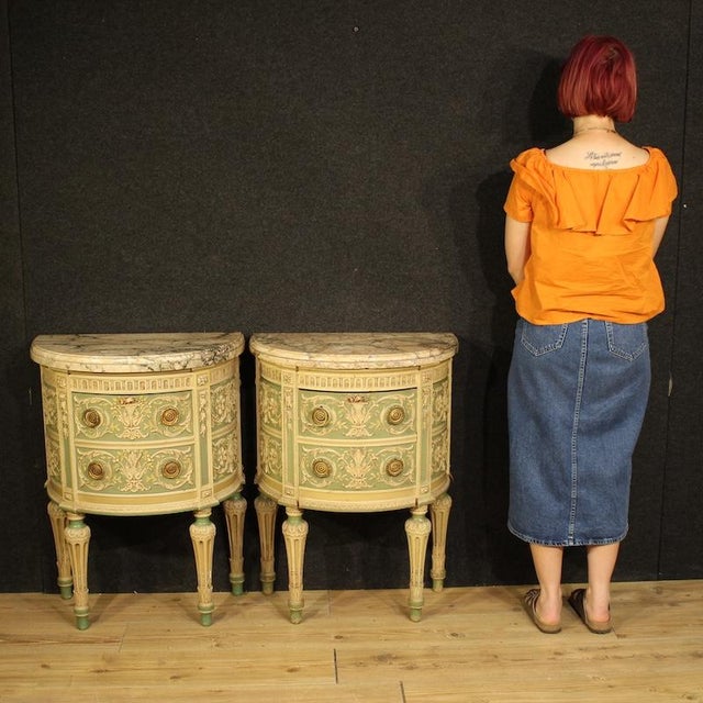 Italian Louis XVI Bonzanigo Style Lacquered Bedside Tables, 1950, Set of 2 For Sale - Image 3 of 14