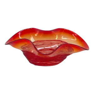 Vintage Red Murano Ruffled Glass Bowl by Camozzo