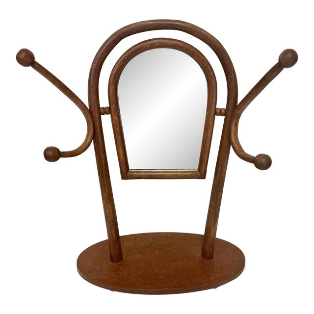 1940s Vintage Italian Boho Chic Bentwood Sticks and Ball Tabletop Mirror With Hat Rack, After Franco Albini For Sale