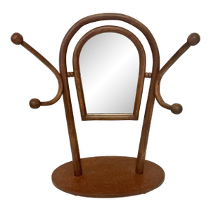 1940s Vintage Italian Boho Chic Bentwood Sticks and Ball Tabletop Mirror With Hat Rack, After Franco Albini