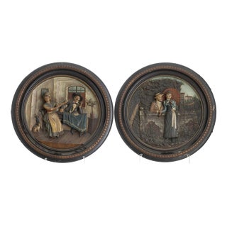 Johann Maresch, Tavern Interiors, 19th Century, Terracotta Plaques, Set of 2 For Sale