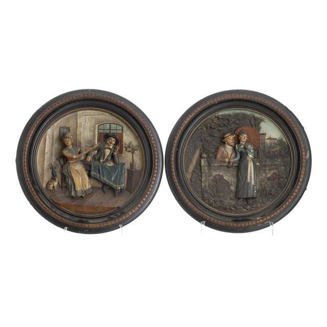 Johann Maresch, Tavern Interiors, 19th Century, Terracotta Plaques, Set of 2 For Sale