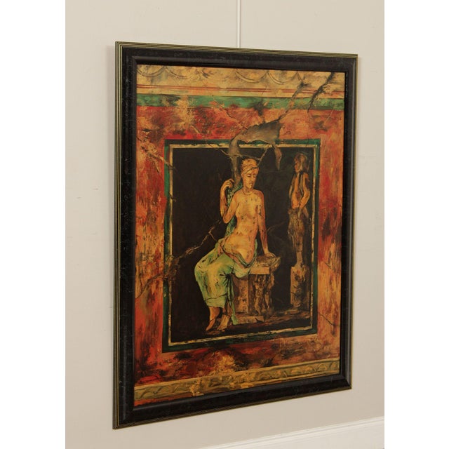 Wood Mid 20th Century Roman Fresco Oil Painting Signed 'Fabriano' with Black Frame For Sale - Image 7 of 18
