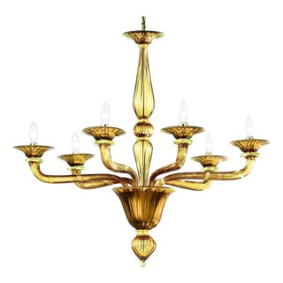 Handcrafted Amber Murano Glass Linear Rigadin Chandelier by Simoeng For Sale