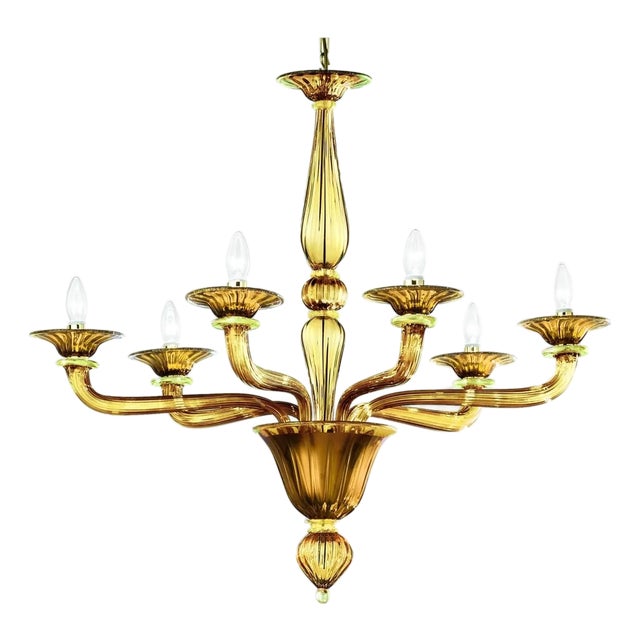 Handcrafted Amber Murano Glass Linear Rigadin Chandelier by Simoeng For Sale