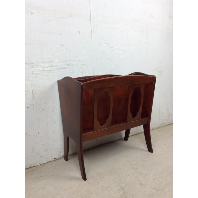 Arts & Crafts Vintage Solid Wood Magazine Rack With Handle For Sale - Image 3 of 18