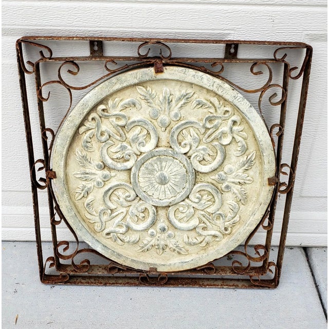 1980s Vintage Pair of Square Iron Framed Terracotta Relief Botanical Medallion Wall Hangings For Sale - Image 12 of 12
