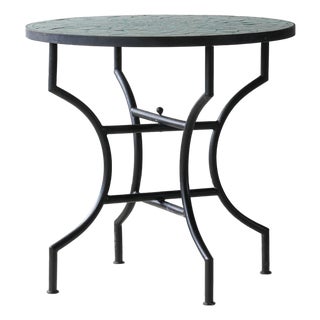 Matthew Izzo Home 32" Round Tamegroute Green Moroccan Zellige Tile Bistro Table With Iron X Base For Sale