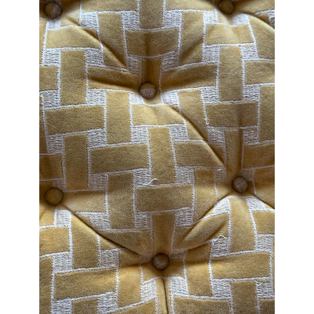 Vintage Golden Yellow Velvet Tufted Ottoman Basketweave MCM Milo Baughman Style For Sale - Image 9 of 10