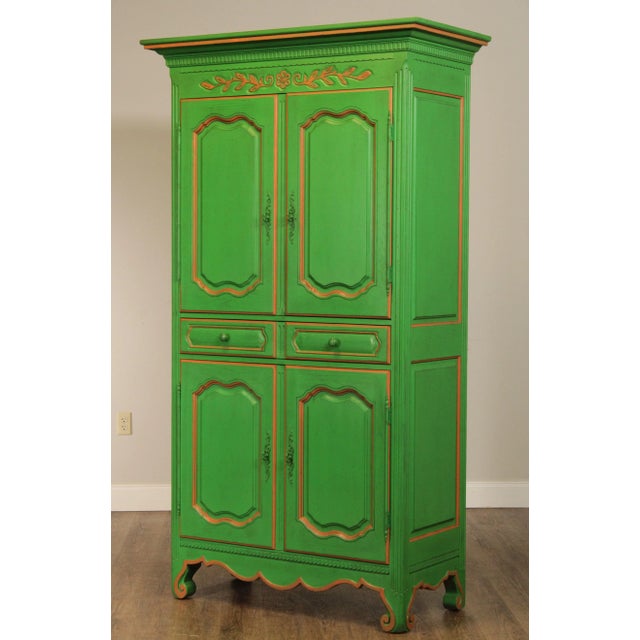 1970s French Louis XV Style Custom Green Painted Large Armoires - A Pair For Sale - Image 5 of 13