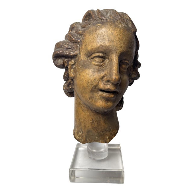 Genovese Artist, Sculpture Depicting the Head of an Angel, 17th Century, Wood For Sale