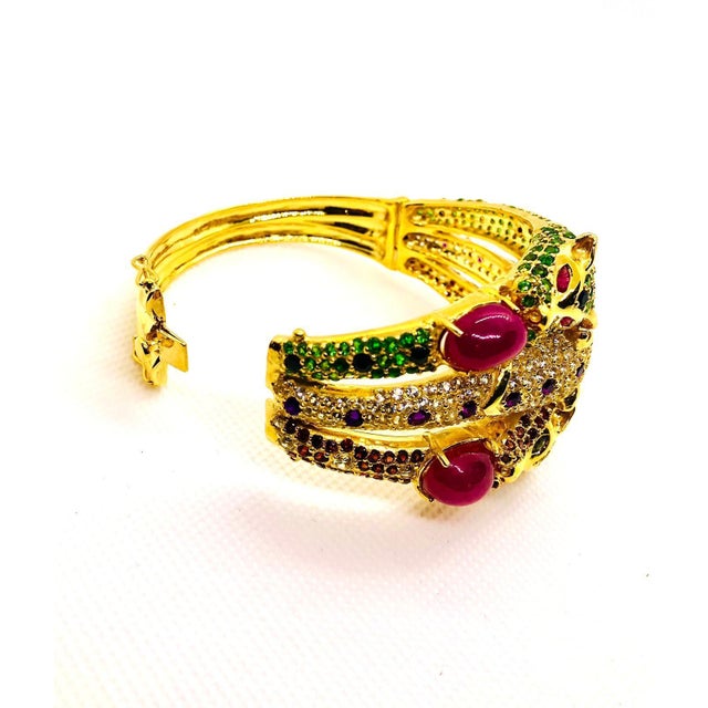 Baroque Bochic "Capri" Vintage Ruby, Sapphire, Tsavorite & Garant Bangle Set In 18K Gold For Sale - Image 3 of 18