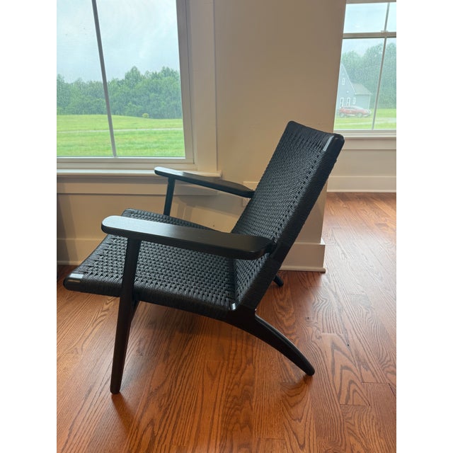 1950s 1950s Authentic Hans J. Wegner Ch25 Lounge Chairs for Carl Hansen & Son - Black Oak/Black Paper Cord For Sale - Image 5 of 8