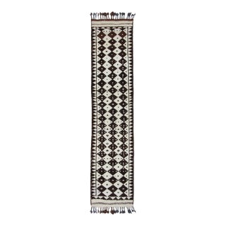 Vintage Turkish Runner With Diamond Pattern in Beige-Brown - Rug & Kilim For Sale