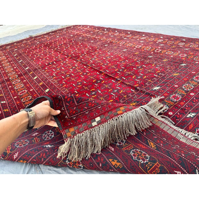 Islamic High Quality Red Afghan Mauri Hand-Knotted Wool Rug - 6' X 9'8" For Sale - Image 3 of 10