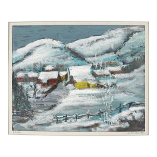 Mid Century "Winter Eve" Snow in Santa Fe New Mexico - Oil on Paper by Jina P. De Amusategui For Sale