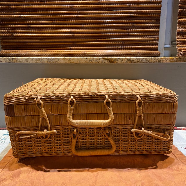 Late 20th Century Vintage Wicker Suitcase Storage or Picnic Basket
