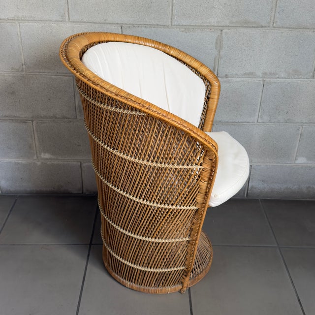20th Century Modernist Wicker Rattan Wicker Tub Chair with Cushions For Sale - Image 3 of 13