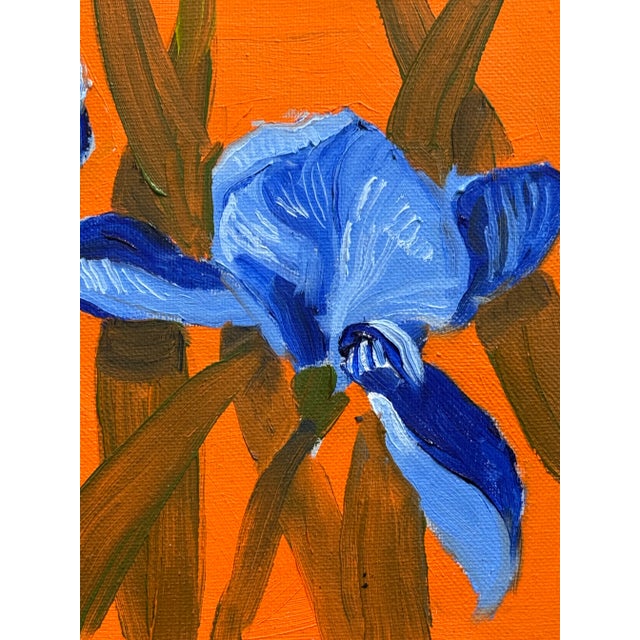 Contemporary Irises Caliente Redux: A Bright Little Gem, Original Painting by George T. Chakos, Framed For Sale - Image 3 of 3