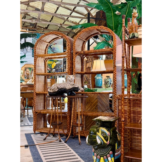Pair of Vintage Organic Modern Rattan Etagere Shelves With Braided Arch Detail For Sale - Image 12 of 12