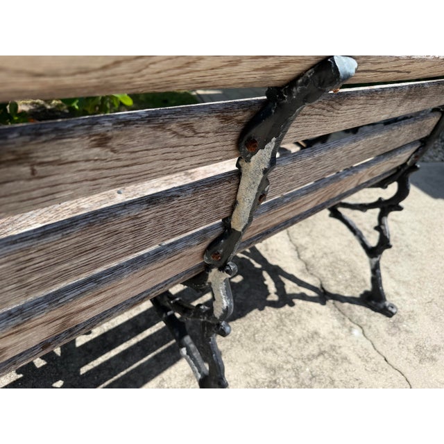 Vintage Cast Aluminum & Oak Garden Benches, Pair For Sale - Image 10 of 12