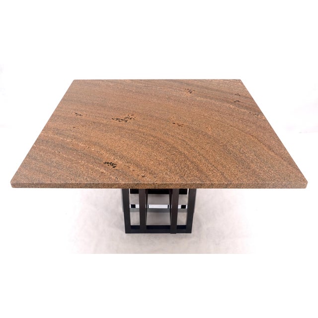 Brown 48" Square Granite Top Patinated Brass & Chrome Base Dining Conference Table For Sale - Image 8 of 15