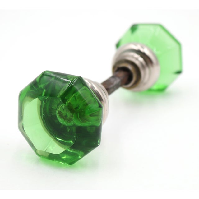 Pair of Vintage Octagon Green Glass Door Knobs For Sale - Image 4 of 5