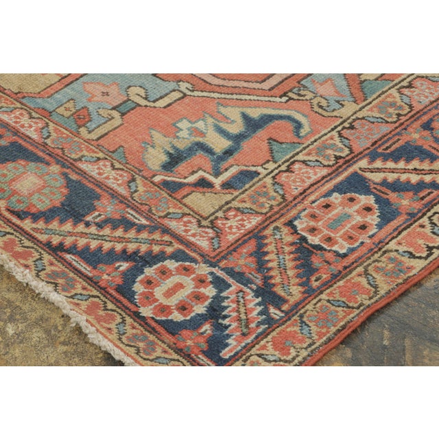 1930s Antique Persian Heriz Rug With Geometric Medallion in Red & Blue - Rug & Kilim For Sale - Image 5 of 8