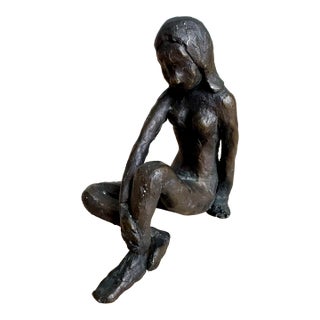 Mid 20th Century Solid Cast Bronze Brutalist Seated Female Nude Sculpture - 4.5" For Sale