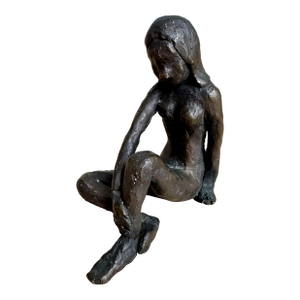Mid 20th Century Solid Cast Bronze Brutalist Seated Female Nude Sculpture - 4.5"