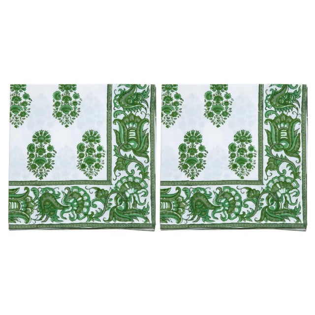 Riya Napkins, Green - a Pair For Sale - Image 4 of 4