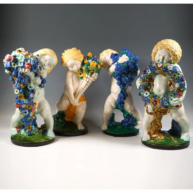 Ceramic Autumn Putto with Grapes in Ceramic attributed to Michael Powolny, Vienna, 1890s For Sale - Image 7 of 9