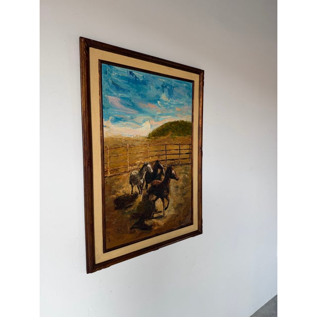 Abstract 1970s Dhley Impressionist Horses Landscape Oil on Canvas Painting For Sale - Image 3 of 12