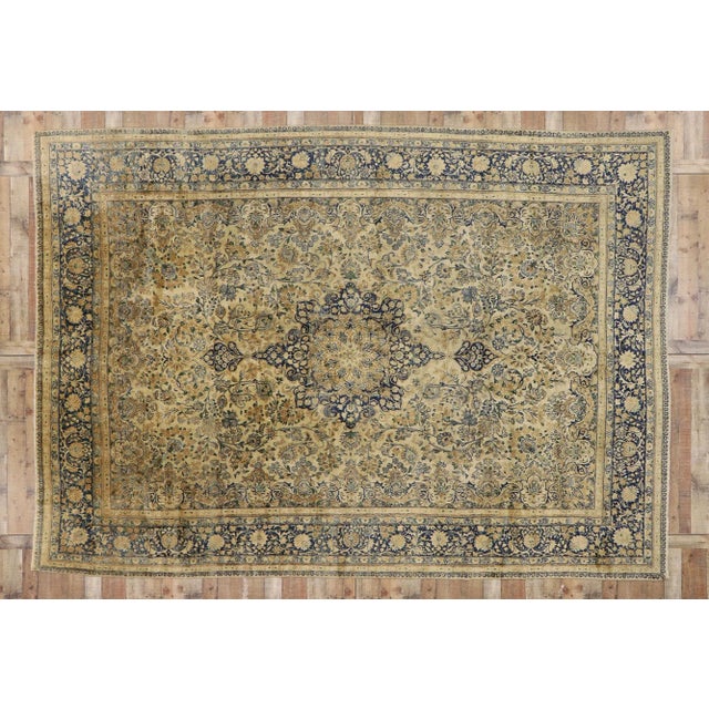 Tan Antique Persian Kerman Rug - 10'00 X 14'01 For Sale - Image 8 of 10