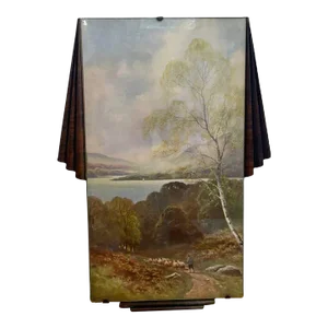 Circa 1930s Bucolic Landscape Print with Sheep in Art Deco Frame