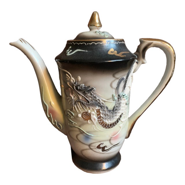 Antique Japanese Moriage Dragonware Hand-Painted Tea Pot by Fairytale China For Sale