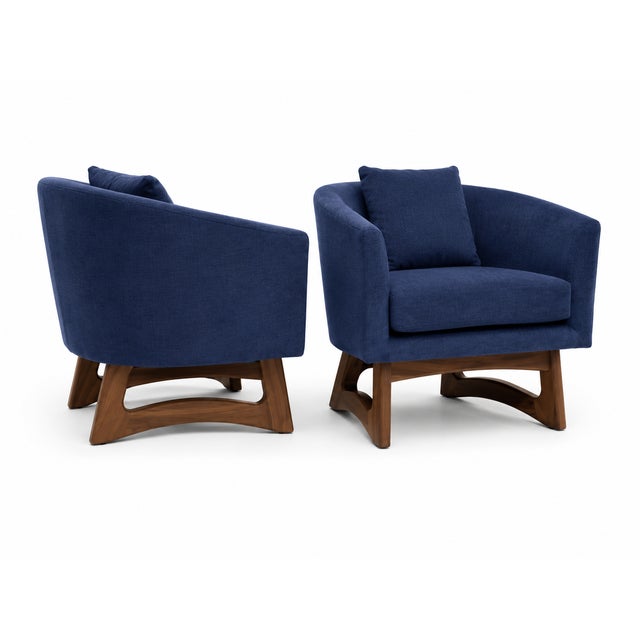 Mid-Century Modern Mid-Century Club Chairs in Blue Chenille, a Pair For Sale - Image 3 of 6