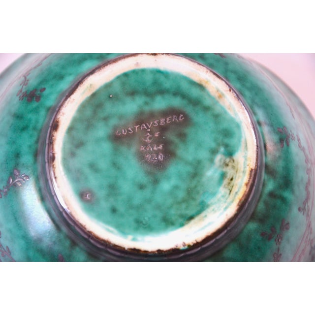 Green Argenta Series Stoneware Bowl With Silver Overlay by Wilhelm Kåge for Gustavsberg, Sweden For Sale - Image 8 of 10