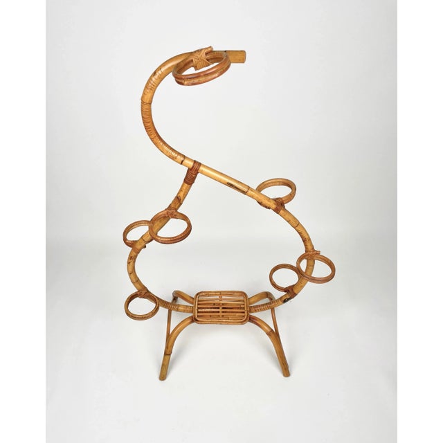 Rattan & Bamboo Flower Stand Plant Holder, Italy, 1960s For Sale - Image 3 of 12