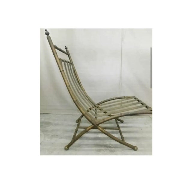Metal Vintage 1970s Italian Faux Bamboo Brass Lounge Chair & Ottoman — Hollywood Regency For Sale - Image 7 of 12