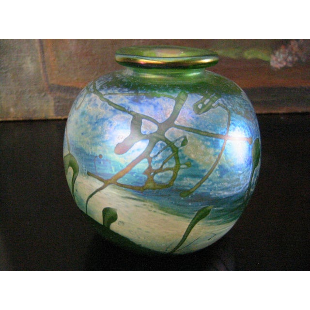 Arts & Crafts California Artist Loren Chapman Abstract Expressionist Signed Glass Vase For Sale - Image 3 of 18