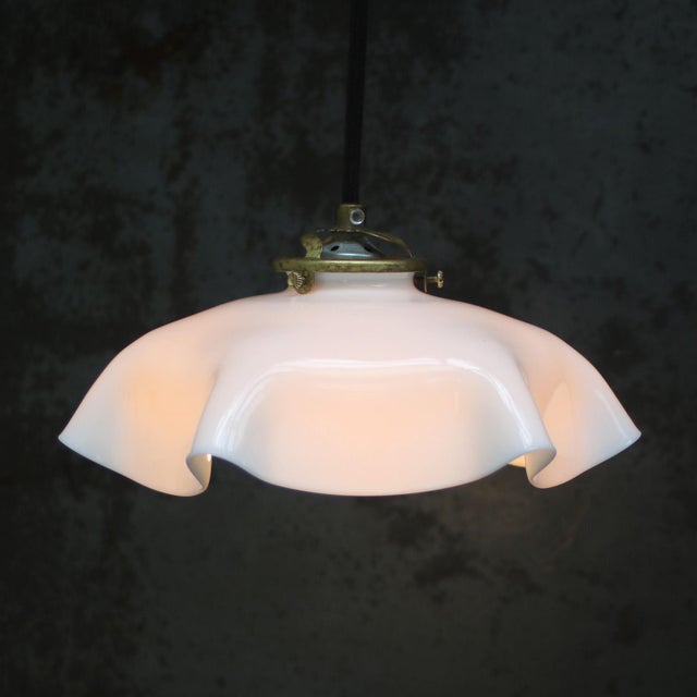 Mid-Century Modern French White Opaline Glass Pendant Lamp For Sale - Image 3 of 7