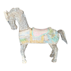 Antique Carved Wood Collectible Horse in Polychrome Wood Painted Sculpture.