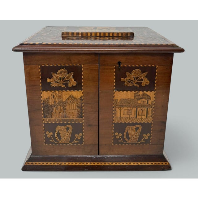 An Extremely Rare Irish Marquetry Abutus-Wood Twin door Jewellery Casket of generous proportions and of museum Quality,...